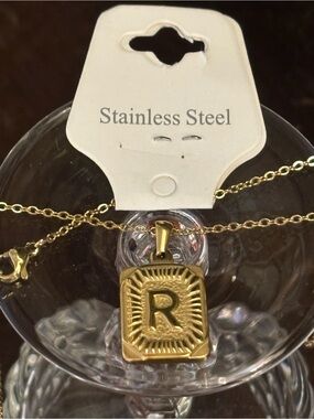 NEW Gold Monogram Initial “R” Pendant Necklace - Stainless Steel